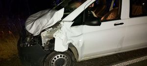 widok uszkodzonego pojazdu po zderzeniu z sarną.