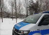 radiowóz policyjne na tle parku zimą