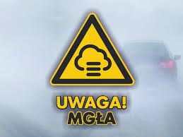 znak ostrzegawczy, napis uwaga mgła.