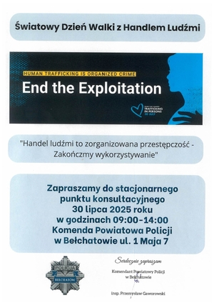 plakat dotyczący światowego dnia przeciwko handlowi ludźmi.